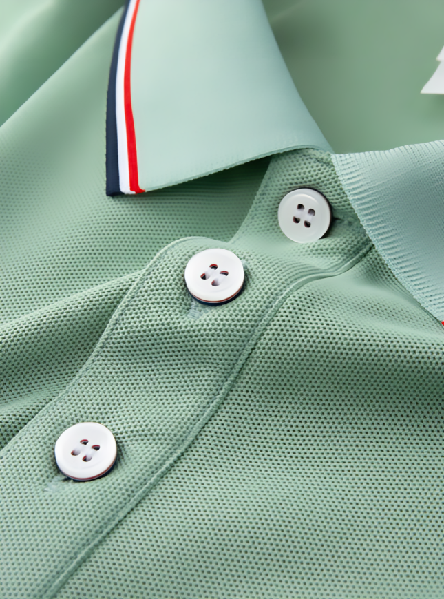 Green Contrast Detail Half-Button Polo Shirt,