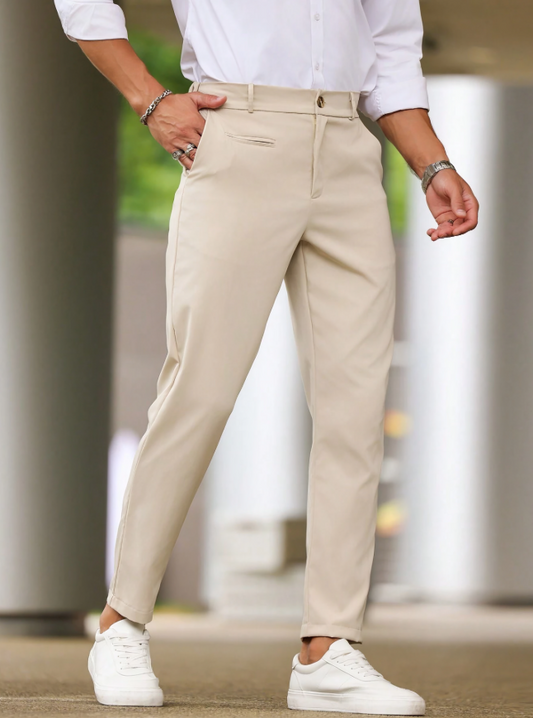 Apricot Solid Slant Pocket Dress Pants,