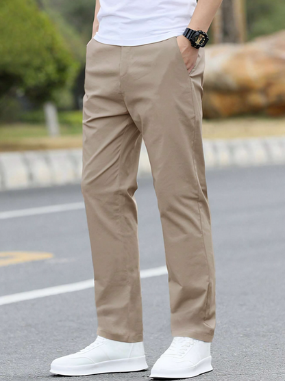 Khaki Loose Fit Men's Straight-Leg Pants