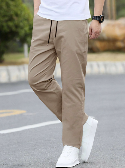 Khaki Loose Fit Men's Straight-Leg Pants