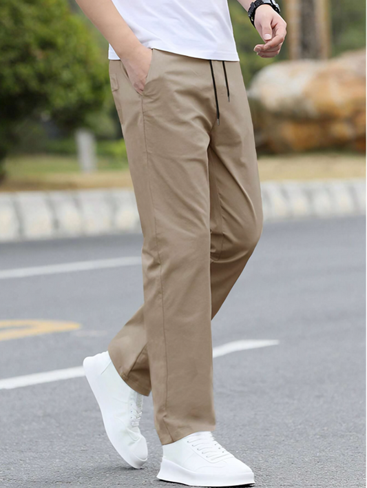 Khaki Loose Fit Men's Straight-Leg Pants