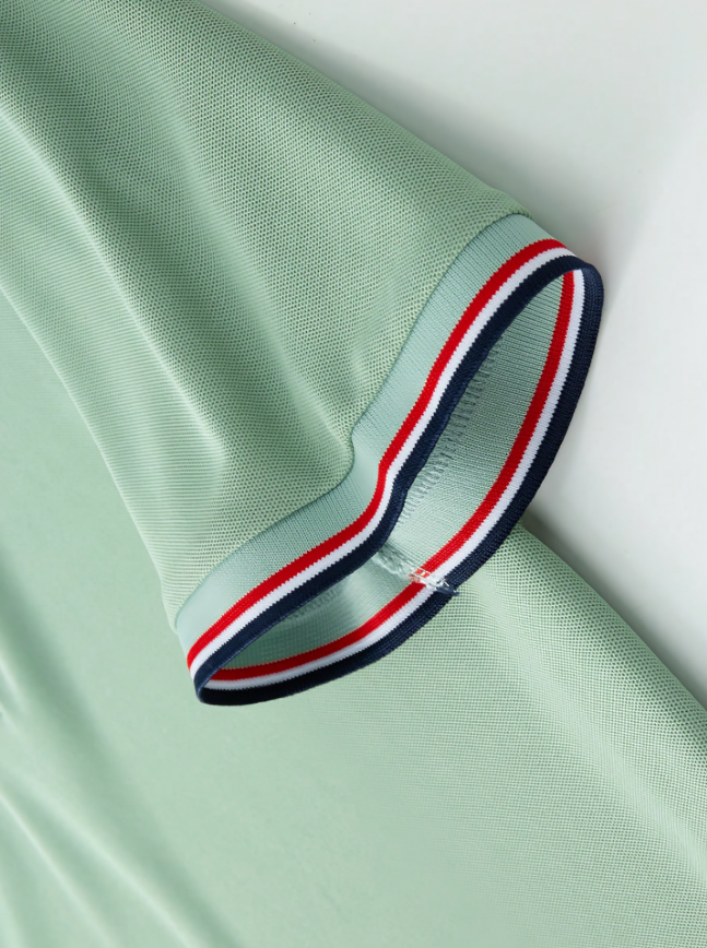 Green Contrast Detail Half-Button Polo Shirt,