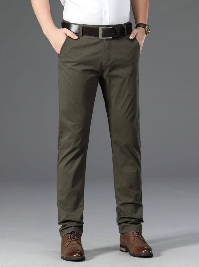 Army Green Casual Regular Fit Tapered Suit Pants