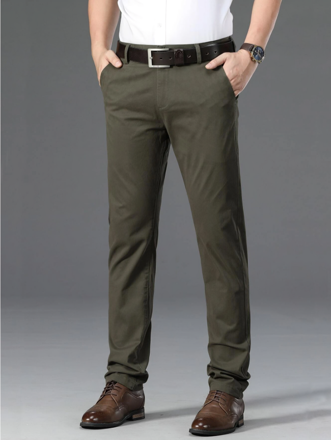 Army Green Casual Regular Fit Tapered Suit Pants