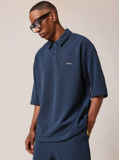 Blue Regular Fit Waffle Polo Shirt