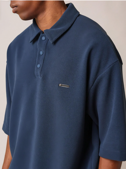 Blue Regular Fit Waffle Polo Shirt