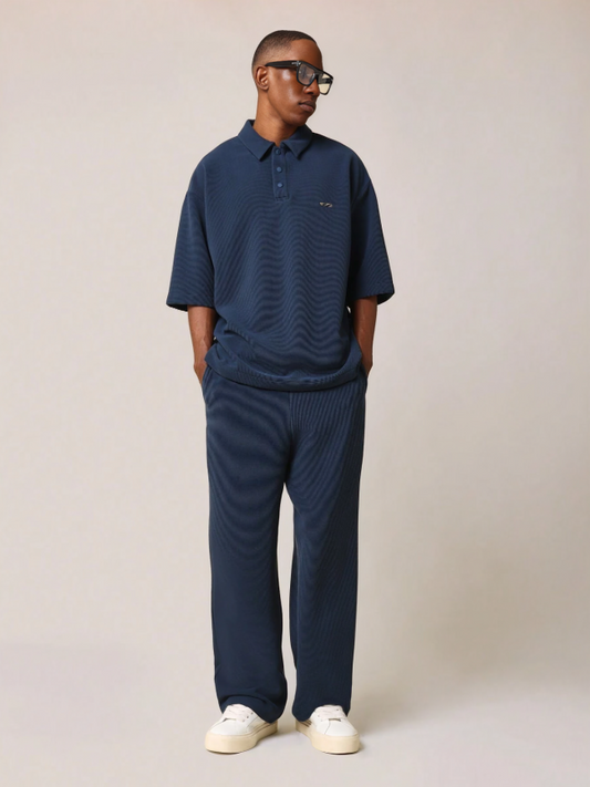 Blue Regular Fit Waffle Polo Shirt