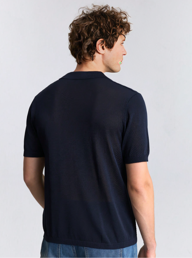 Navy Blue Short-Sleeve Knitted Polo