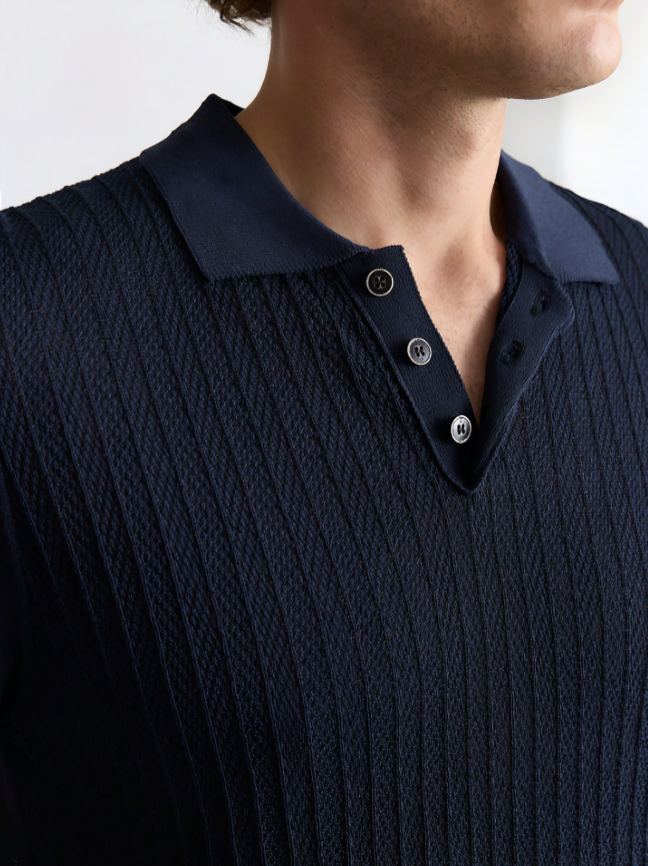 Navy Blue Short-Sleeve Knitted Polo