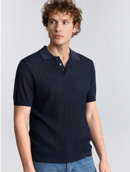 Navy Blue Short-Sleeve Knitted Polo