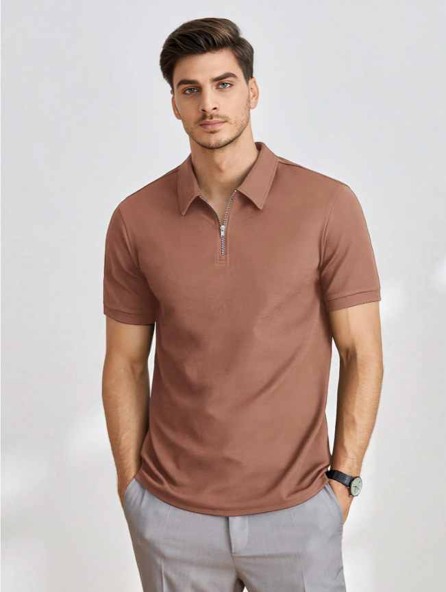 Brown Short-Sleeve Knit Polo