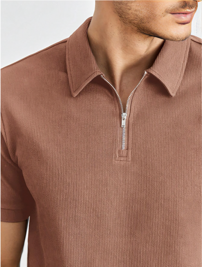 Brown Short-Sleeve Knit Polo