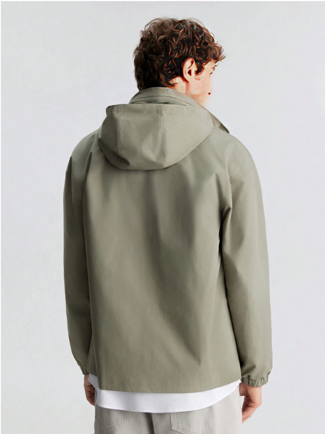 Gray Green Men's Single Breasted Hooded Jacket