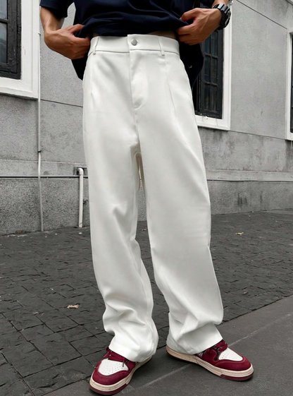 White Loose Fitting Pleated Trousers