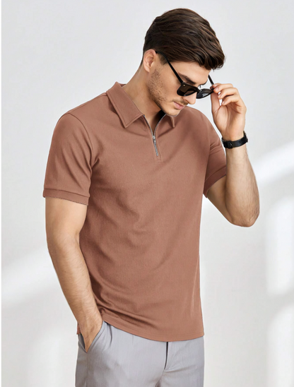 Brown Short-Sleeve Knit Polo