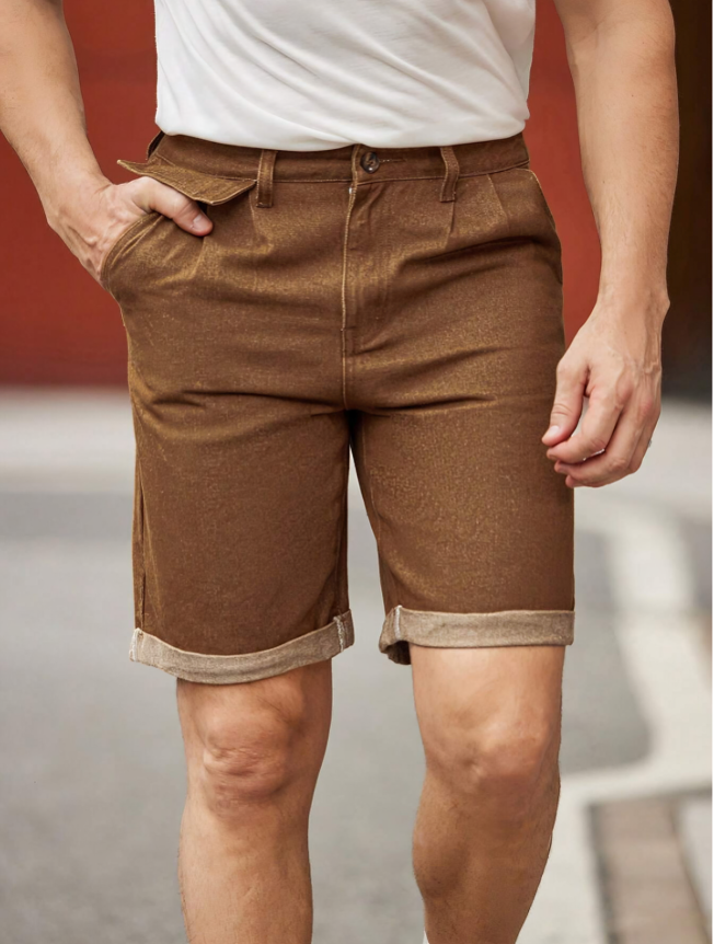 Khaki Rolled-Hem Denim Shorts