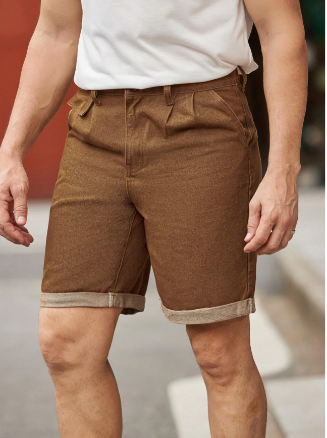 Khaki Rolled-Hem Denim Shorts