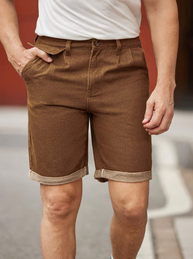 Khaki Rolled-Hem Denim Shorts