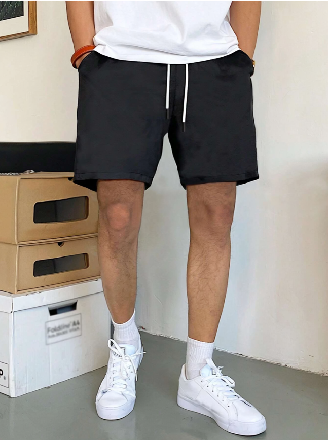 Black Relaxed Fit Drawstring Shorts