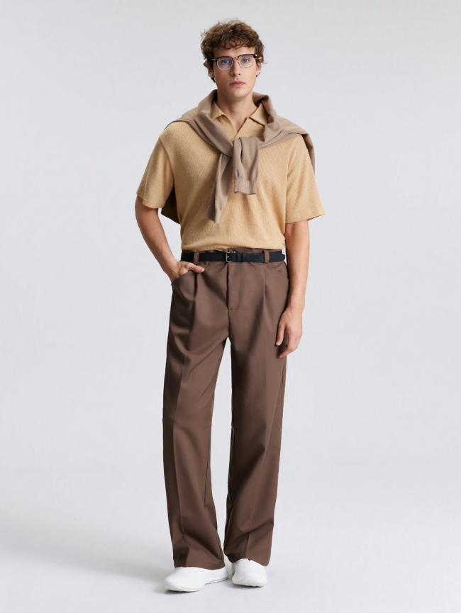 Khaki Short-Sleeve Lapel Polo Shirt