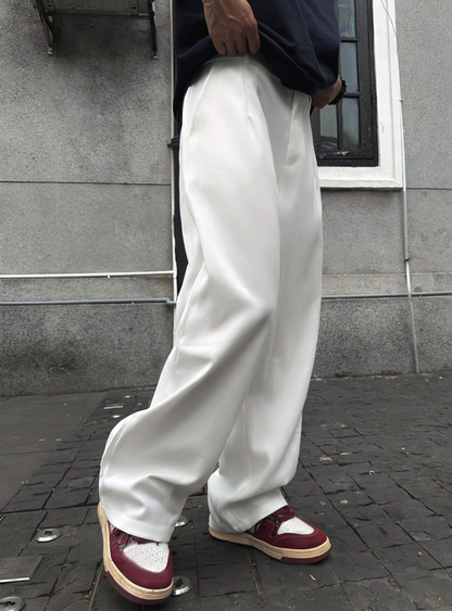 White Loose Fitting Pleated Trousers