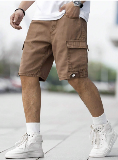 Rust Brown Cargo Denim Shorts