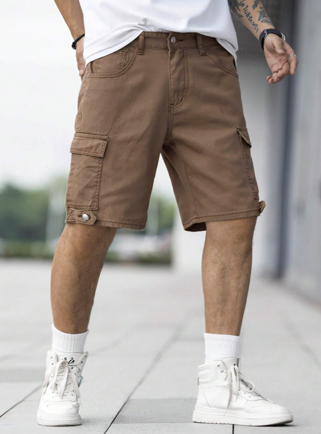 Rust Brown Cargo Denim Shorts