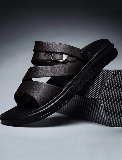 Black Buckle Decor Slides – Open Toe, Two-Way Wear Sandals