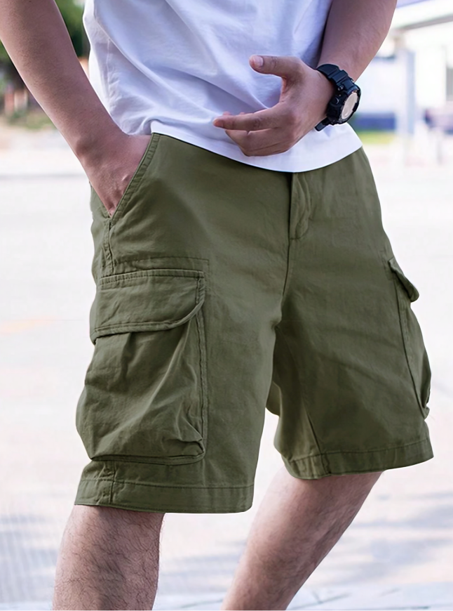 Army Green Relaxed Cargo Shorts