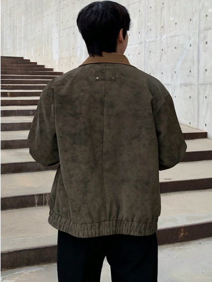 Army Green Vintage Suede Bomber Jacket