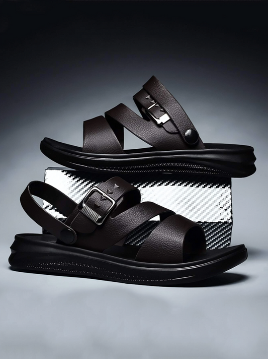 Black Buckle Decor Slides – Open Toe, Two-Way Wear Sandals