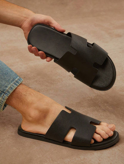 Black Men’s Textured Slide Sandals – Anti-Slip & Ultimate Comfort