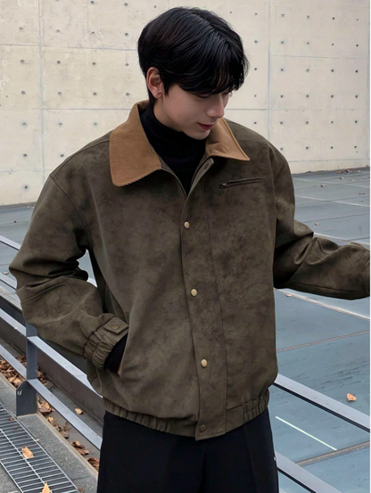 Army Green Vintage Suede Bomber Jacket