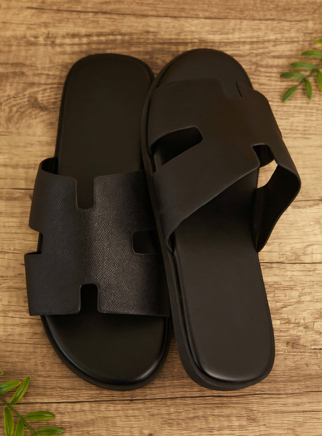 Black Men’s Textured Slide Sandals – Anti-Slip & Ultimate Comfort