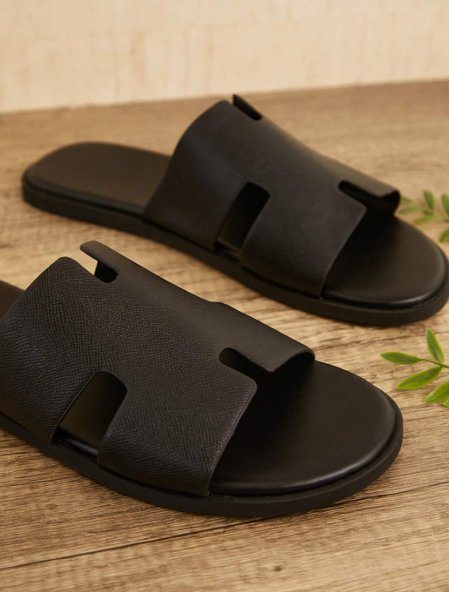 Black Men’s Textured Slide Sandals – Anti-Slip & Ultimate Comfort