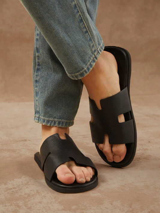 Black Men’s Textured Slide Sandals – Anti-Slip & Ultimate Comfort