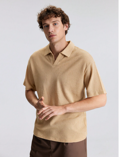 Khaki Short-Sleeve Lapel Polo Shirt