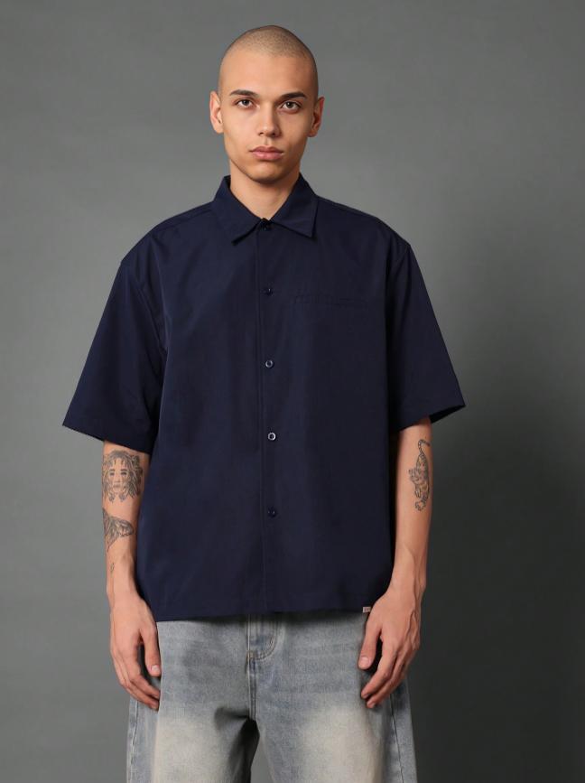 Blue Boxy Fit Short Sleeve Shirt