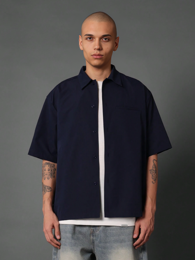 Blue Boxy Fit Short Sleeve Shirt