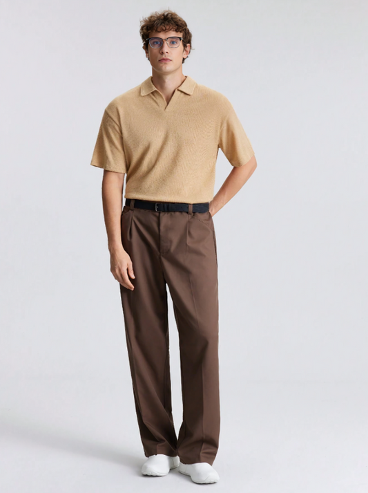 Khaki Short-Sleeve Lapel Polo Shirt