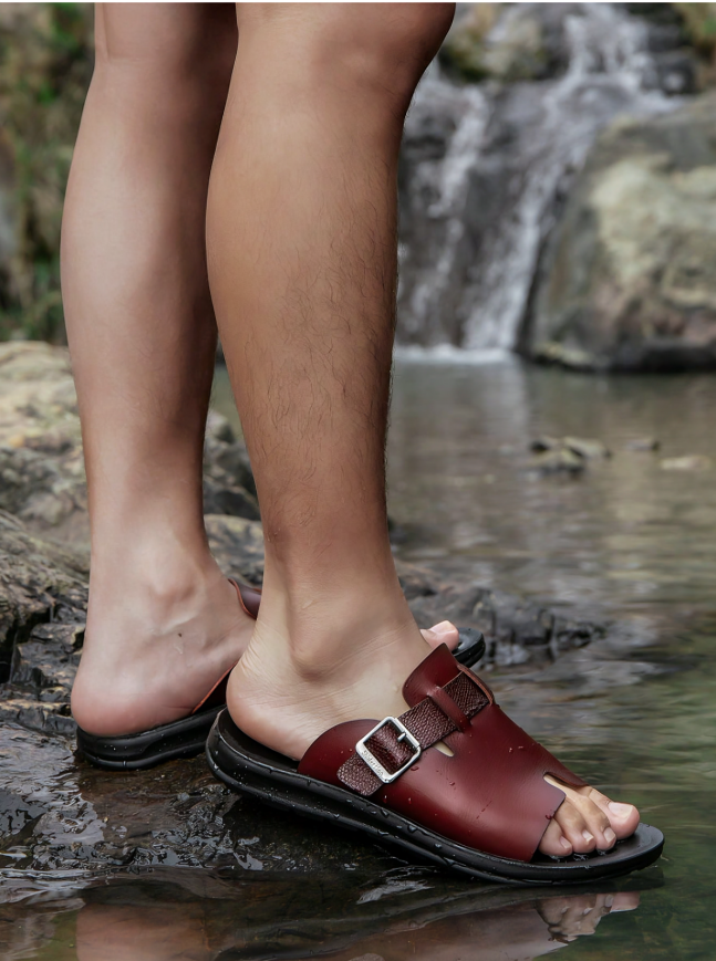 Red-Brown Casual Beach Slide Sandals