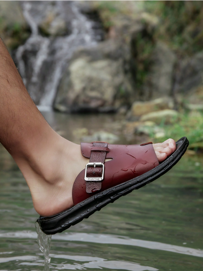 Red-Brown Casual Beach Slide Sandals