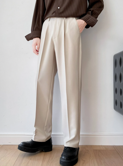 Khaki Slant Pocket Fold Pleated Tailored Pants