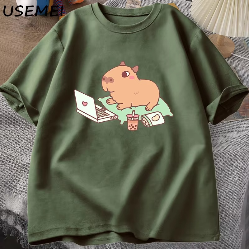 "Tech-Savvy Capybara" Men's Oversized Cotton T-Shirt