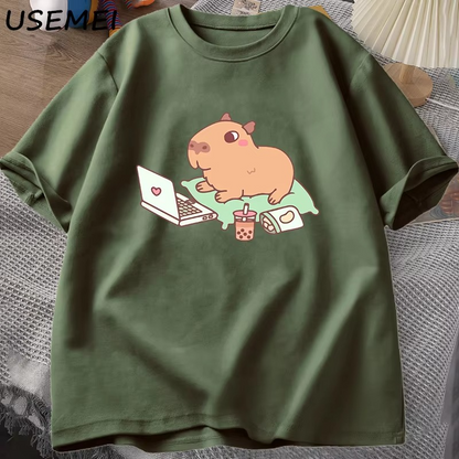 "Tech-Savvy Capybara" Men's Oversized Cotton T-Shirt