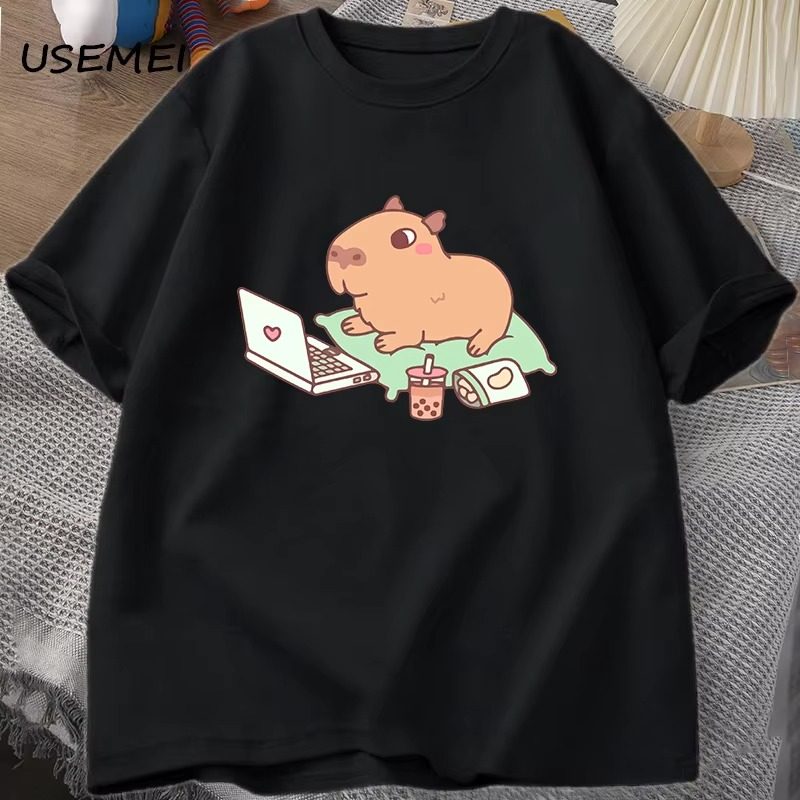 "Tech-Savvy Capybara" Men's Oversized Cotton T-Shirt