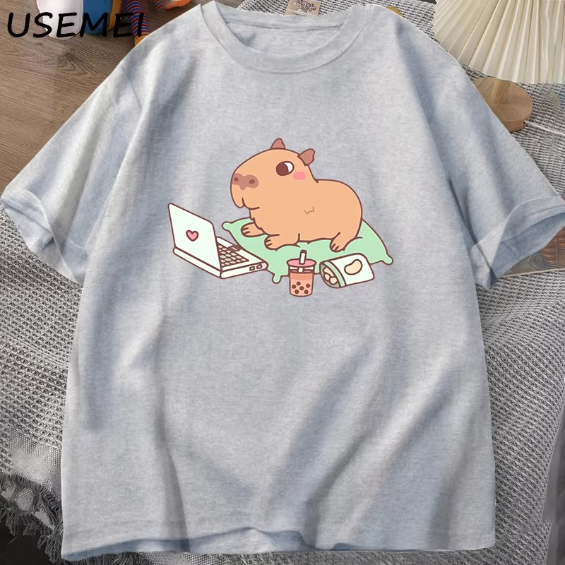 "Tech-Savvy Capybara" Men's Oversized Cotton T-Shirt