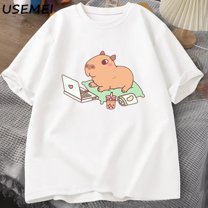 "Tech-Savvy Capybara" Men's Oversized Cotton T-Shirt