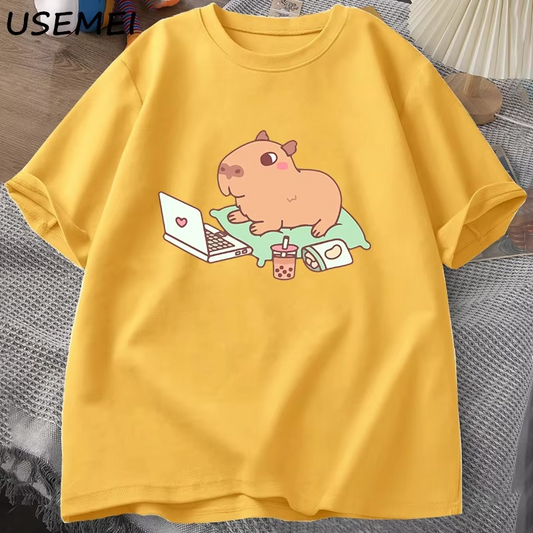 "Tech-Savvy Capybara" Men's Oversized Cotton T-Shirt